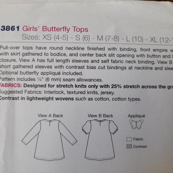 Girls Empire Waist Pullover Tops Sewing Pattern Sizes 4-14 Kwik Sew 3861 UNCUT - Picture 5 of 7